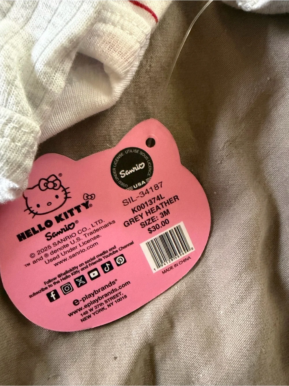 Hello Kitty Grey and Red Ribbed Baby Bodysuit Set